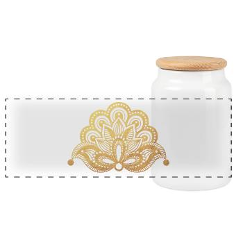 Ornament Indien Yoga Muster Gold Meditation om - Panorama Keksdose mit Holzdeckel - Weiß - Vorne