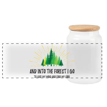 And Into The Forest I Go - Panoramic Cookie Jar with Wooden Lid - white - Front