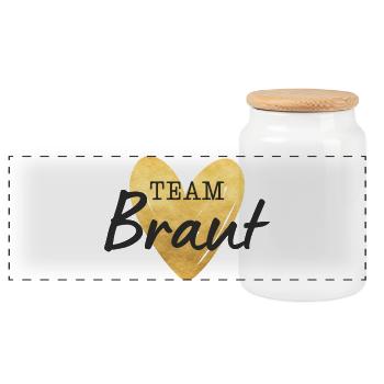 Team Braut Herz gold - Panorama Keksdose mit Holzdeckel - Weiß - Vorne