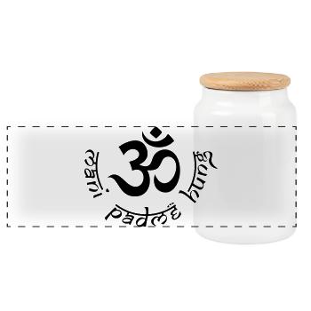 OM Mani Padme Hung - Panorama Keksdose mit Holzdeckel - Weiß - Vorne