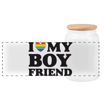 J’aime mon petit ami - LGBTQ - Boîte à biscuits avec couvercle en bois - blanc - Devant