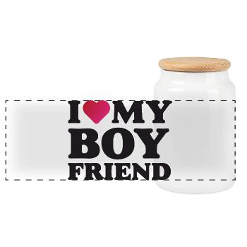 I Love My Boyfriend - Panoramic Cookie Jar with Wooden Lid - white - Front