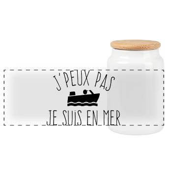 J'peux pas je suis en mer - Humour Bateau - Boîte à biscuits avec couvercle en bois - blanc - Devant