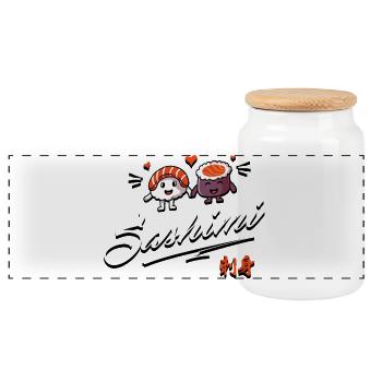 Sashimi Sushi - I Love Sashimi - Japanese cuisine - Panoramic Cookie Jar with Wooden Lid - white - Front