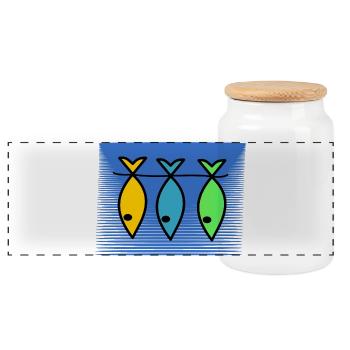 FISH. APRIL FOOL. HOLIDAY. SUMMER. HUMOR - Panoramic Cookie Jar with Wooden Lid - white - Front