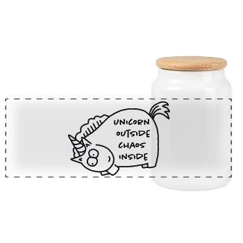 UnicornOutsideChaosInside - Panoramic Cookie Jar with Wooden Lid - white - Front