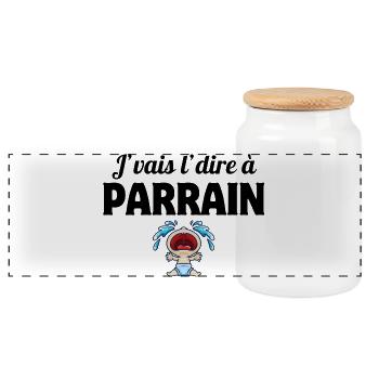 j'vais je dire, parrain, super parrain - Boîte à biscuits avec couvercle en bois - blanc - Devant