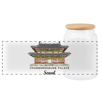 Séoul, Changdeokgung, site du patrimoine mondial en Corée du Sud - Boîte à biscuits avec couvercle en bois - blanc - Devant