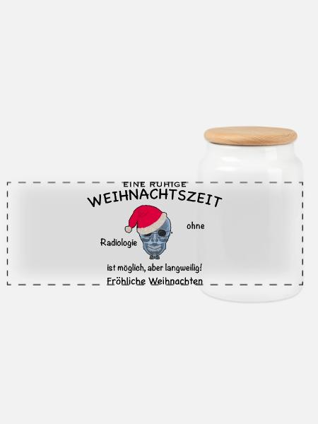 Radiologie, Röntgenbild Schädel lustig Weihnachten - Panorama Keksdose mit Holzdeckel - Weiß