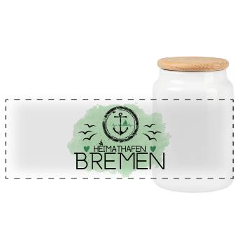 Heimathafen Bremen - Panorama Keksdose mit Holzdeckel - Weiß - Vorne