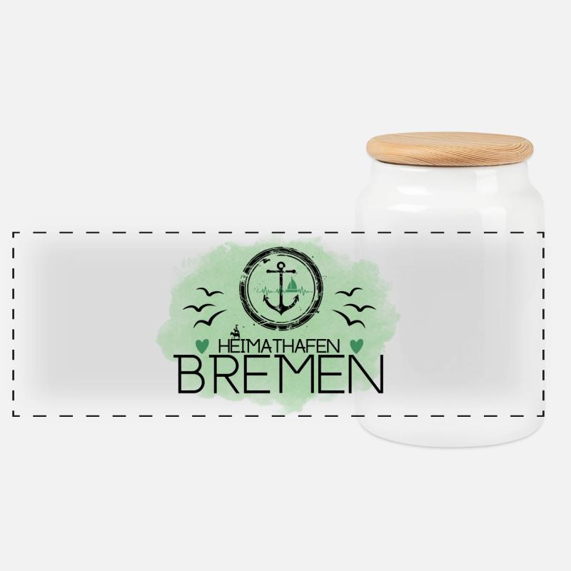 Heimathafen Bremen - Panorama Keksdose mit Holzdeckel - Weiß