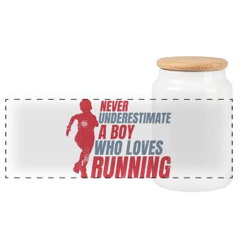 Never underestimate a small runner - Panoramic Cookie Jar with Wooden Lid - white - Front
