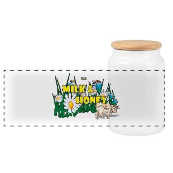 LAIT & MIEL - Boîte à biscuits avec couvercle en bois - blanc - Devant