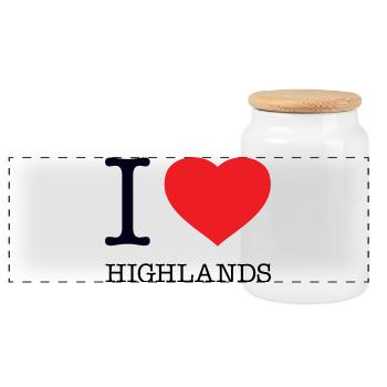 I LOVE HIGHLANDS - Panorama Keksdose mit Holzdeckel - Weiß - Vorne