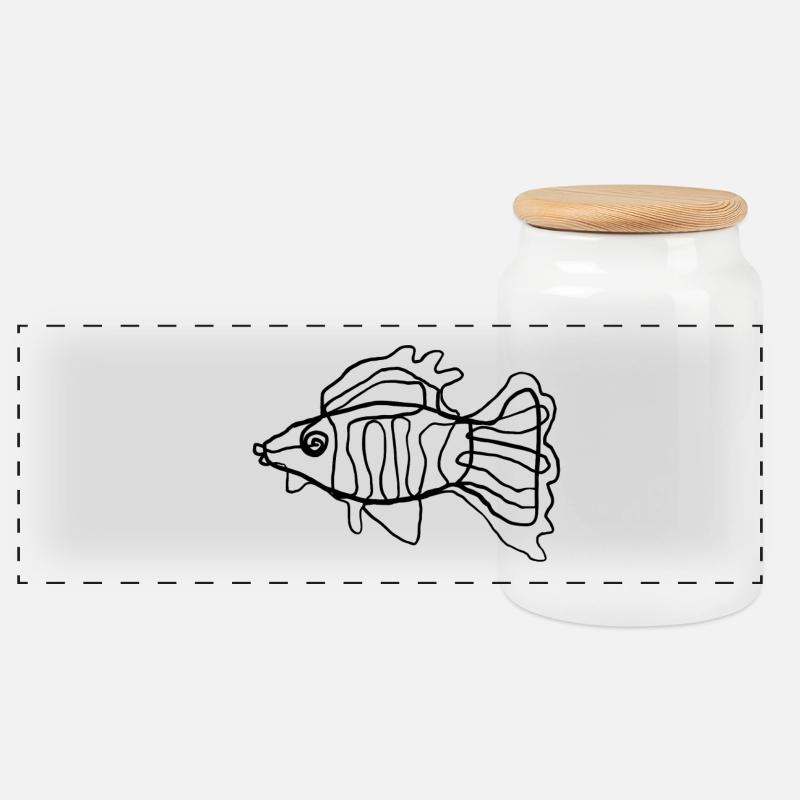 Fisch - Panorama Keksdose mit Holzdeckel - Weiß