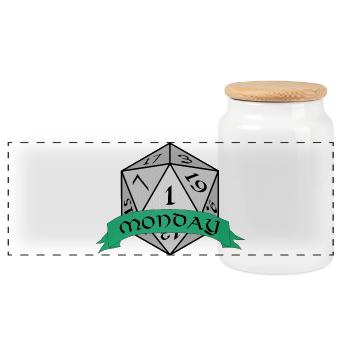 Monday Dice Emblem - Panoramic Cookie Jar with Wooden Lid - white - Front