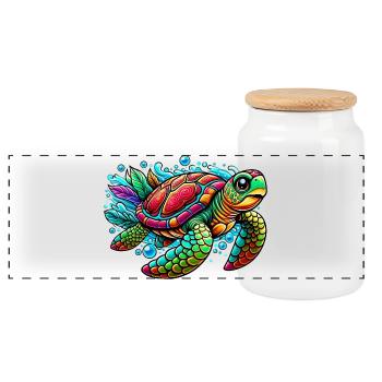 Tortue - Boîte à biscuits avec couvercle en bois - blanc - Devant
