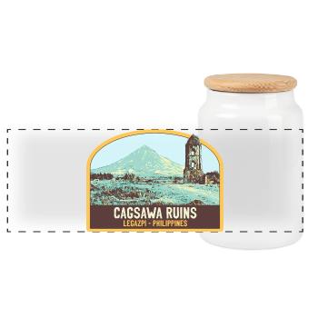 Ruinen von Cagsawa, Vulkan Mayon, Philippinen - Panorama Keksdose mit Holzdeckel - Weiß - Vorne