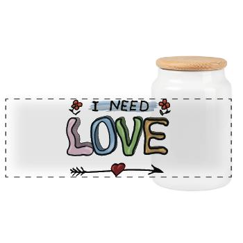 Love - Panoramic Cookie Jar with Wooden Lid - white - Front