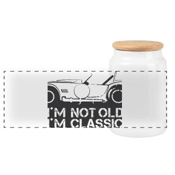 classic Auto lustige Sprüche Symbol Illustration - Panorama Keksdose mit Holzdeckel - Weiß - Vorne