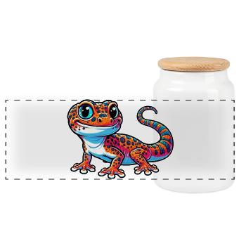 Gecko - Panoramic Cookie Jar with Wooden Lid - white - Front