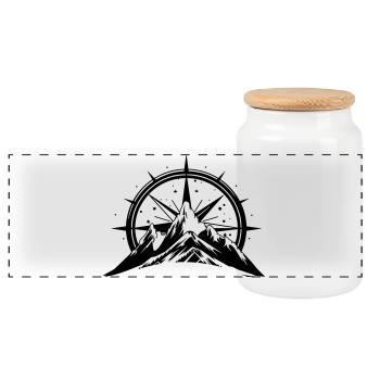Compass With Mountain Silhouette - Panoramic Cookie Jar with Wooden Lid - white - Front