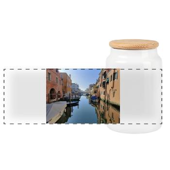 Little Venice - Panoramic Cookie Jar with Wooden Lid - white - Front
