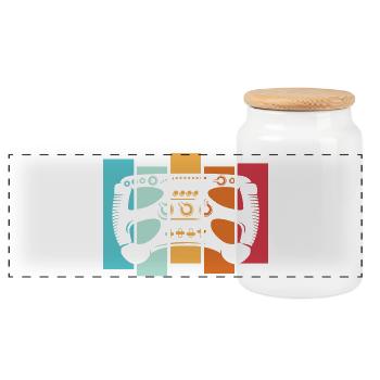 retro racing sim formula steering wheel vintage car logo - Panoramic Cookie Jar with Wooden Lid - white - Front