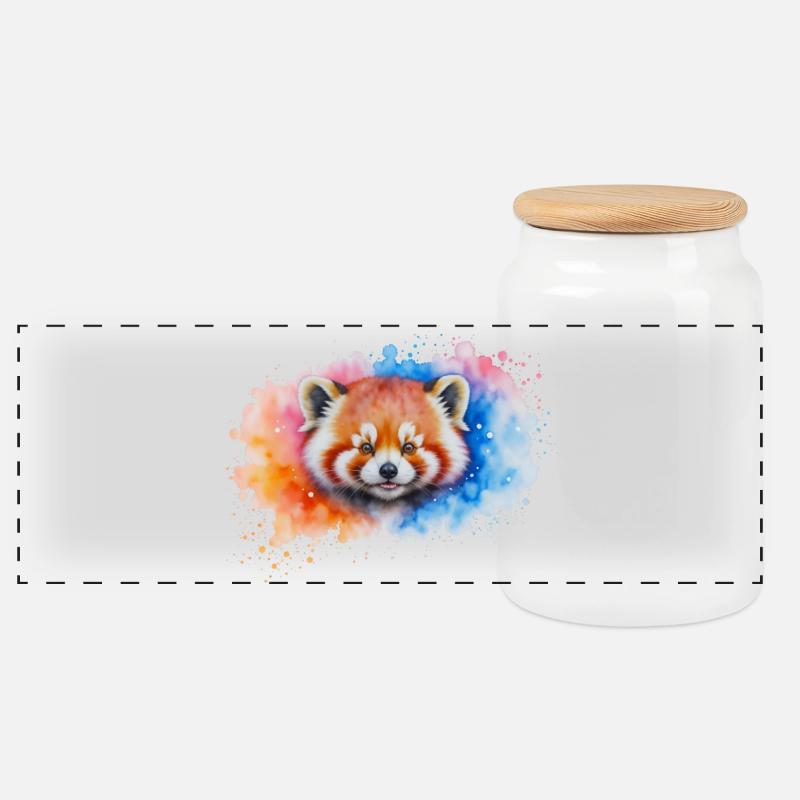 Wasserfarbener Roter Panda Splash - Panorama Keksdose mit Holzdeckel - Weiß