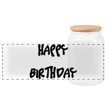 HAPPY BIRTHDAY. HAPPY BIRTHDAY. ANNIVERSARY. - Panoramic Cookie Jar with Wooden Lid - white - Front