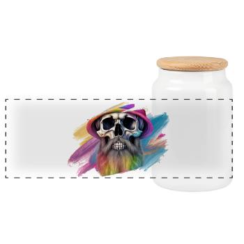 Bunte Regenbogen-Totenkopf-Designe - Panorama Keksdose mit Holzdeckel - Weiß - Vorne