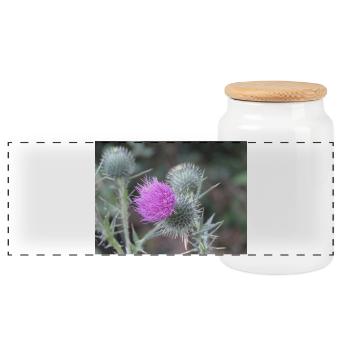 Violetten Distelblüten-Muster - Panorama Keksdose mit Holzdeckel - Weiß - Vorne