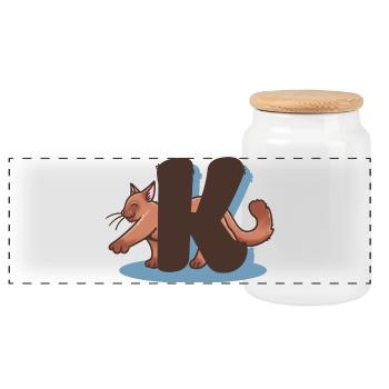 Cat Letter K - Panoramic Cookie Jar with Wooden Lid - white - Front