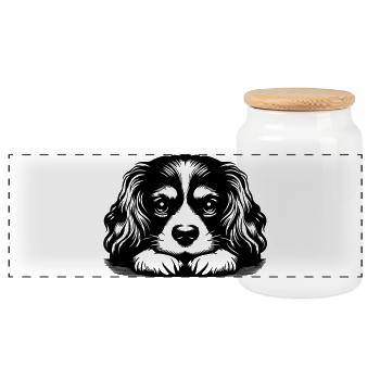 Cavalier King Charles Tête d’Épagneul avec Pattes - Boîte à biscuits avec couvercle en bois - blanc - Devant