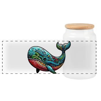 Whale - Panoramic Cookie Jar with Wooden Lid - white - Front