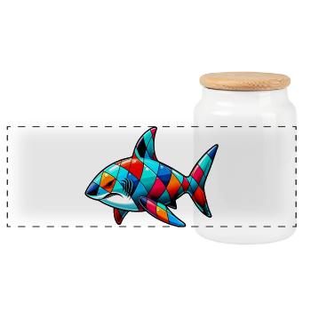 Requin - Boîte à biscuits avec couvercle en bois - blanc - Devant