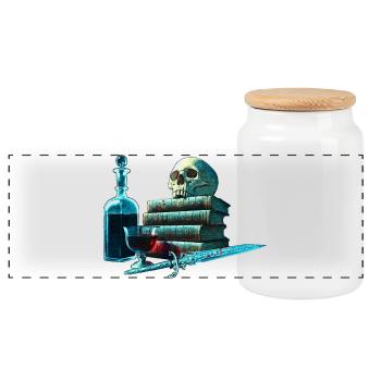 Bücher Design, Menschenschädel, Weinflasche - Panorama Keksdose mit Holzdeckel - Weiß - Vorne