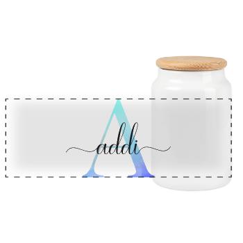 A| Monogram | Name | Addi | Watercolor - Panoramic Cookie Jar with Wooden Lid - white - Front