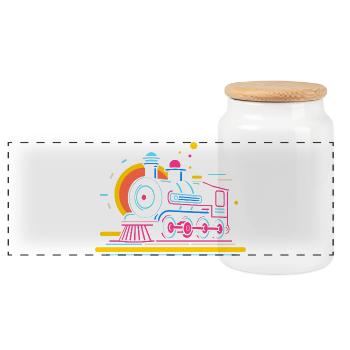 Railway Caricature - Panoramic Cookie Jar with Wooden Lid - white - Front