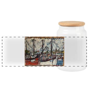 Snogebæk - Panoramic Cookie Jar with Wooden Lid - white - Front