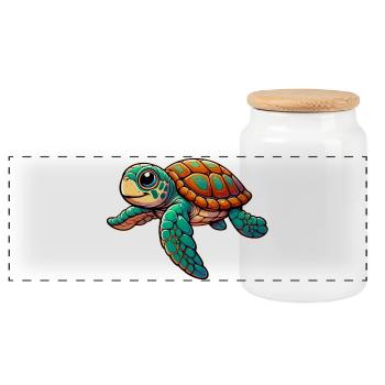 Turtle - Panoramic Cookie Jar with Wooden Lid - white - Front