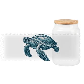 Sea turtle - Panoramic Cookie Jar with Wooden Lid - white - Front