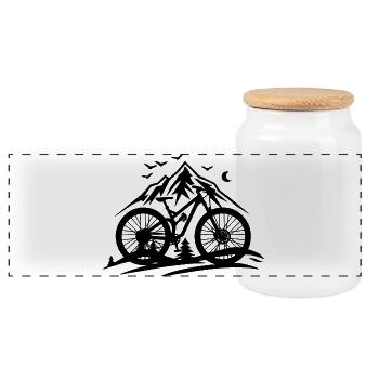 Cyclist Sketch - Panoramic Cookie Jar with Wooden Lid - white - Front