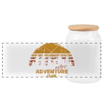 Retro Forest Silhouette – Vintage Outdoor Adventure - Panoramic Cookie Jar with Wooden Lid - white - Front