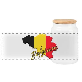 Flag of Belgium, map flag of Belgium - Panoramic Cookie Jar with Wooden Lid - white - Front