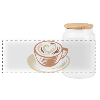 Stylized Coffee Mug with Latte Art Heart - Panoramic Cookie Jar with Wooden Lid - white - Front