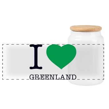 I LOVE GREENLAND Grönland - Panorama Keksdose mit Holzdeckel - Weiß - Vorne