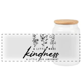 A Little More Kindness Floral Statement - Panoramic Cookie Jar with Wooden Lid - white - Front