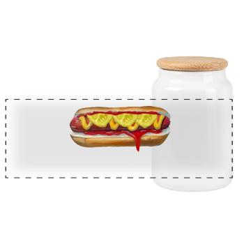 Farbexplosiver Hotdog Malerei - Panorama Keksdose mit Holzdeckel - Weiß - Vorne