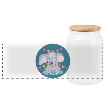 Elephant celebrates birthday - Panoramic Cookie Jar with Wooden Lid - white - Front